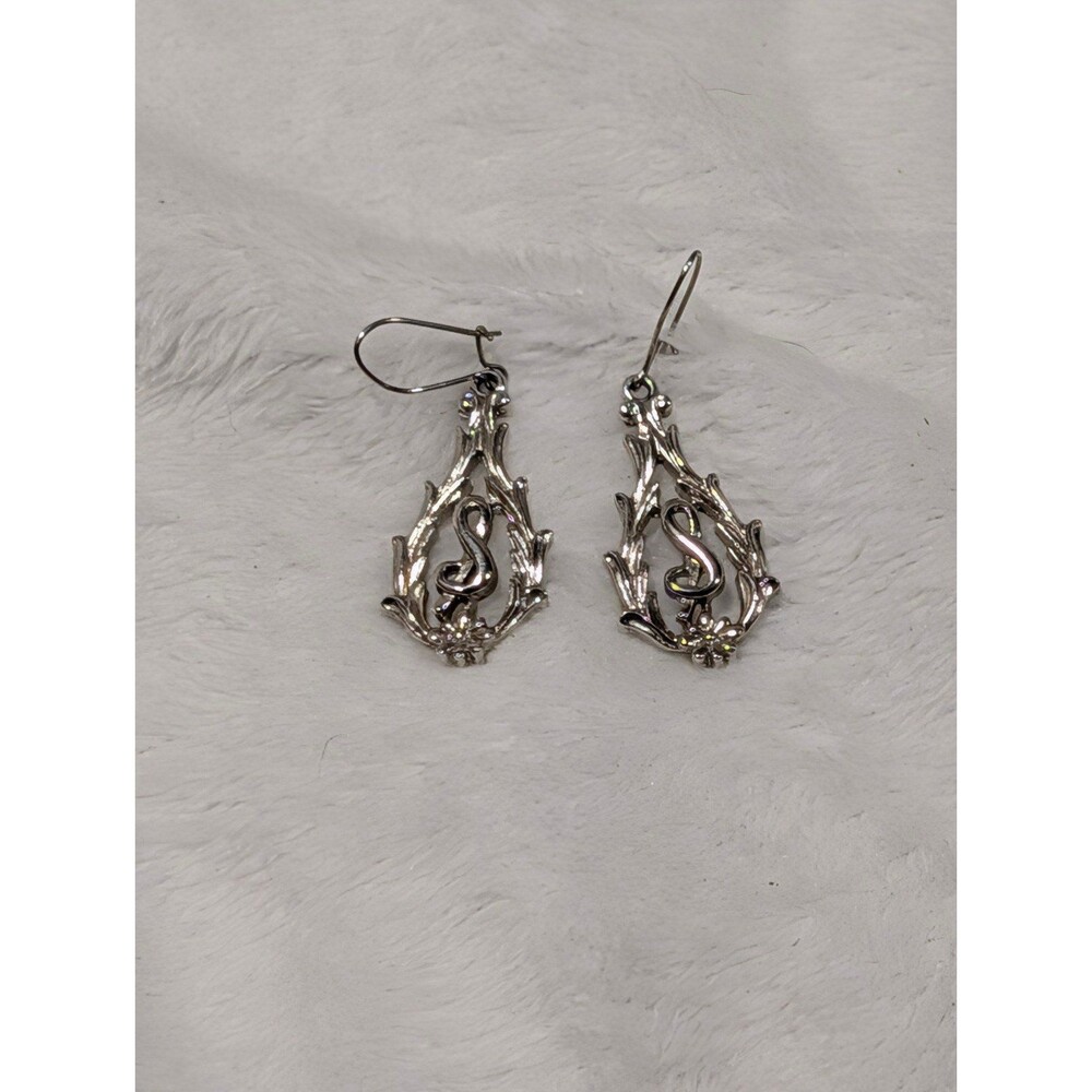 Vintage Sarah Coventry Initial S Teardrop Drop Earrings 70s Boho